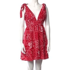 NWT House of Harlow 1960 Red Linen Bandana Print Dress